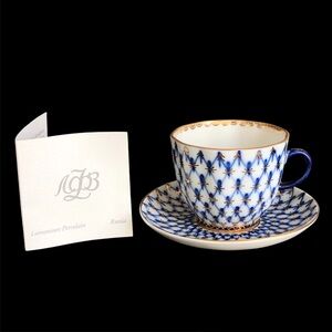 Blue and Gold Porcelain Teacup and Saucer